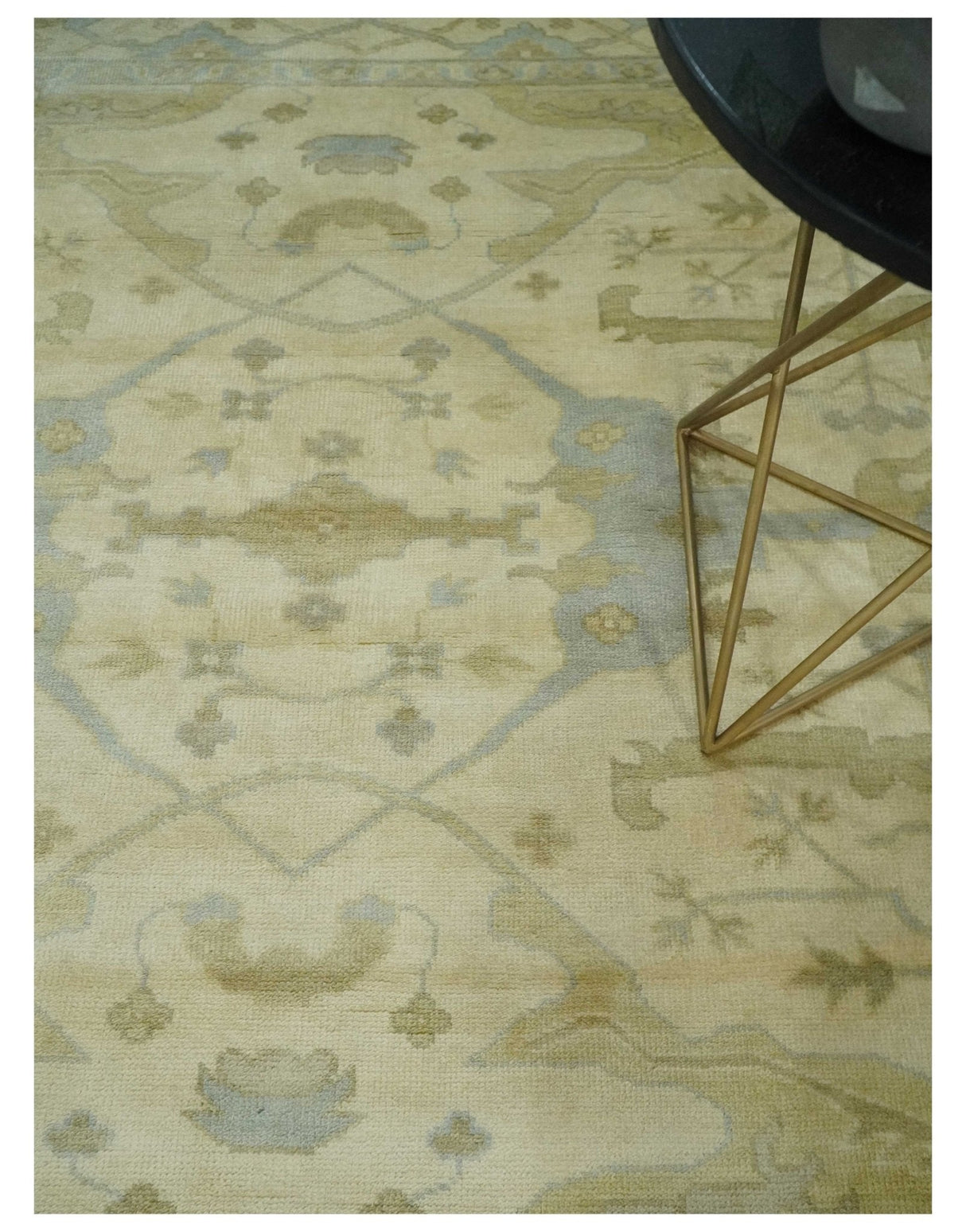 Hand Knotted 8x8 Oriental Oushak Ivory, Beige and Gray Wool Area Rug