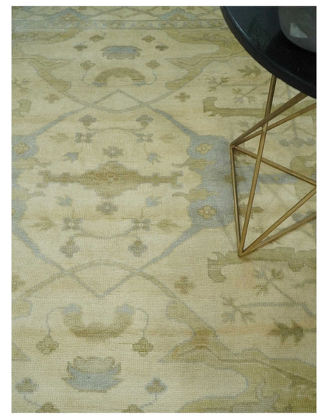 Hand Knotted 8x8 Oriental Oushak Ivory, Beige and Gray Wool Area Rug