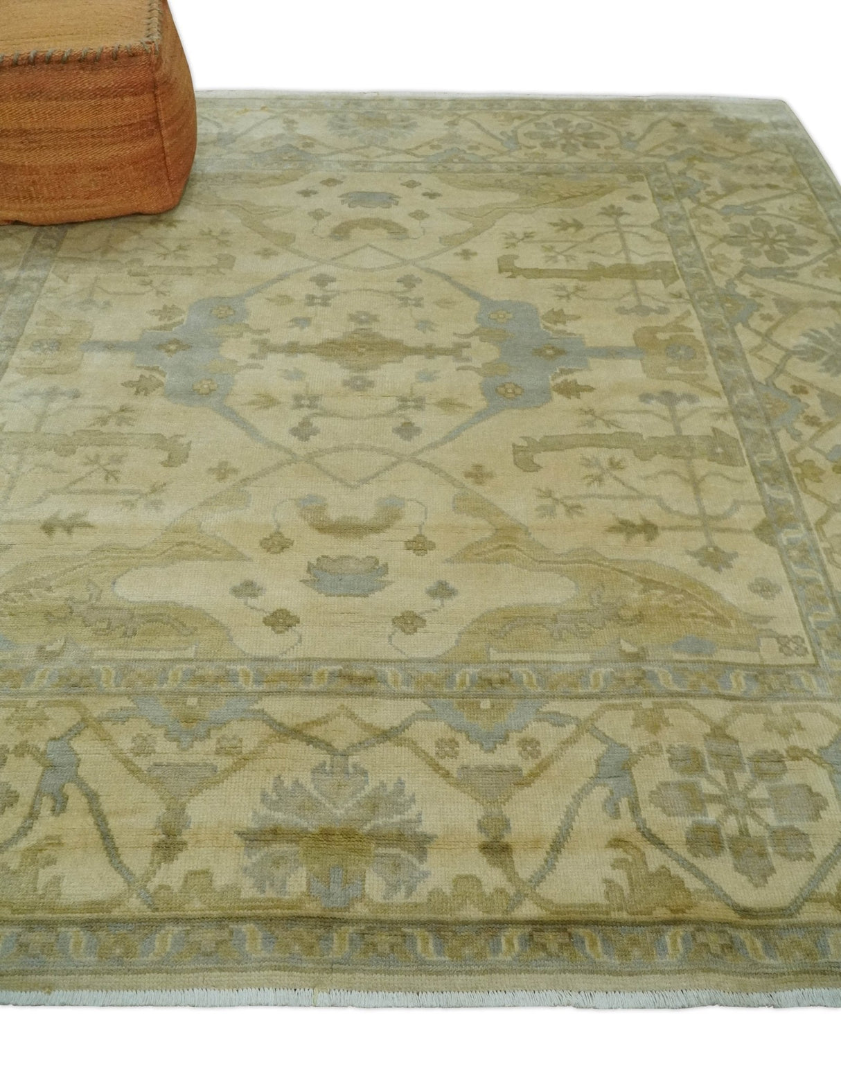 Hand Knotted 8x8 Oriental Oushak Ivory, Beige and Gray Wool Area Rug