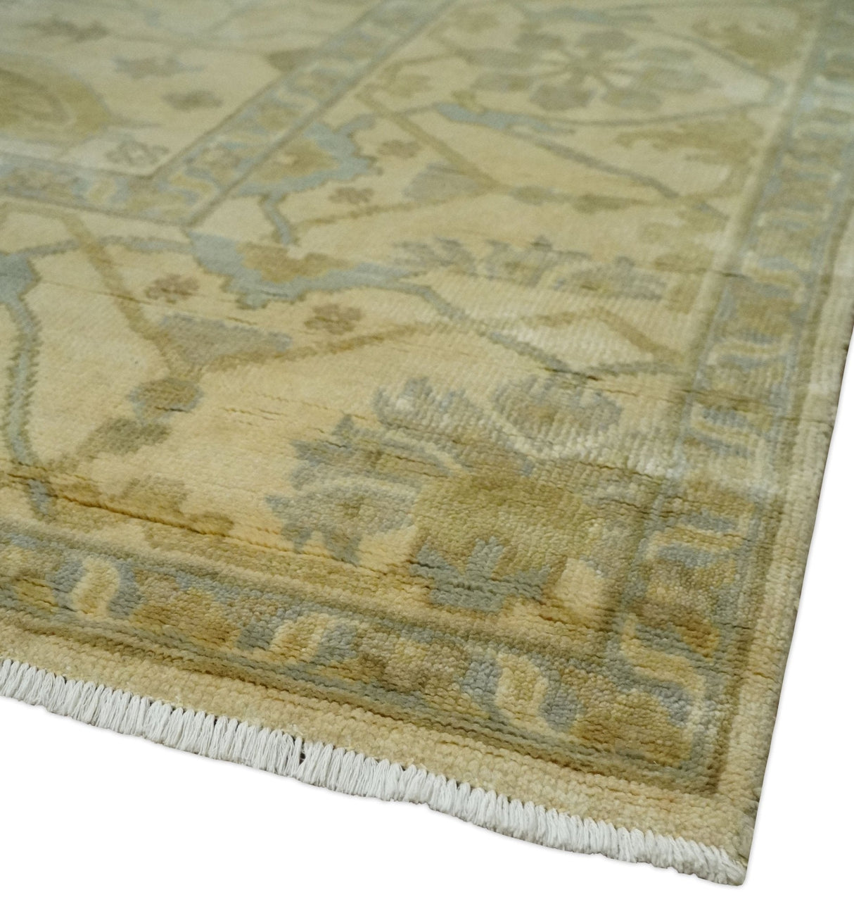 Hand Knotted 8x8 Oriental Oushak Ivory, Beige and Gray Wool Area Rug