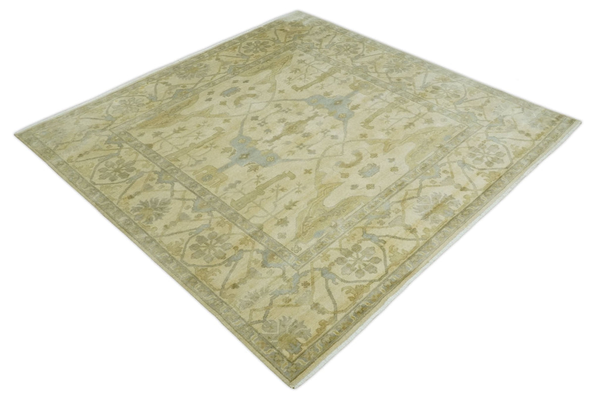 Hand Knotted 8x8 Oriental Oushak Ivory, Beige and Gray Wool Area Rug