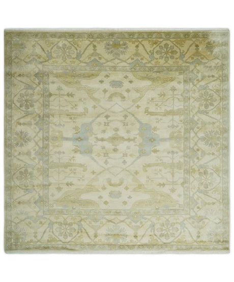 Hand Knotted 8x8 Oriental Oushak Ivory, Beige and Gray Wool Area Rug