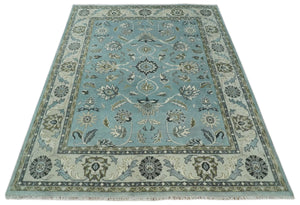 Hand Knotted 9x12 Blue and Ivory Traditional Persian Oushak Wool Rug | TRDCP908912