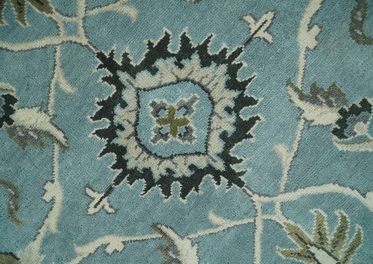 Hand Knotted 9x12 Blue and Ivory Traditional Persian Oushak Wool Rug | TRDCP908912