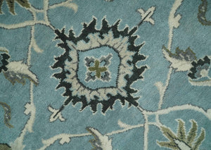 Hand Knotted 9x12 Blue and Ivory Traditional Persian Oushak Wool Rug | TRDCP908912