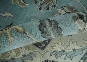 Hand Knotted 9x12 Blue and Ivory Traditional Persian Oushak Wool Rug | TRDCP908912