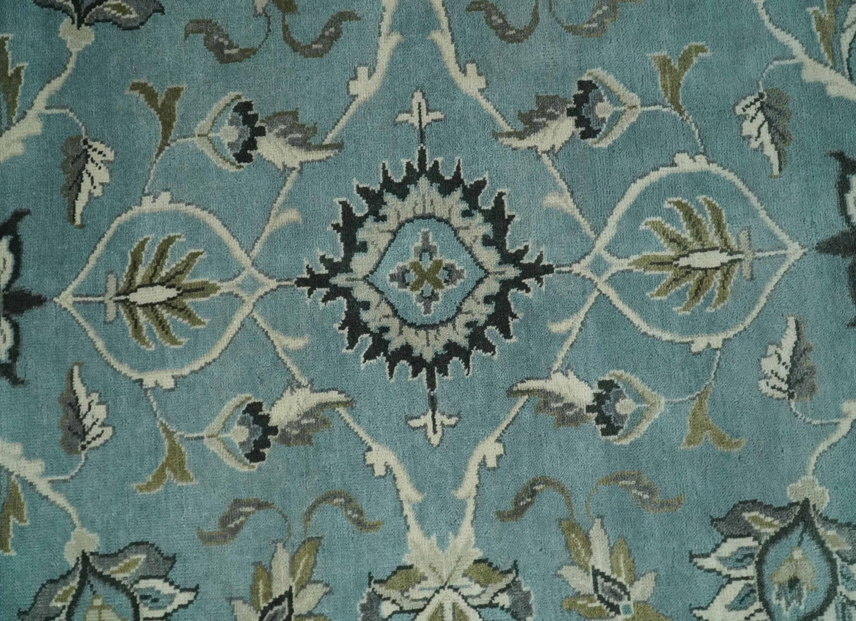 Hand Knotted 9x12 Blue and Ivory Traditional Persian Oushak Wool Rug | TRDCP908912