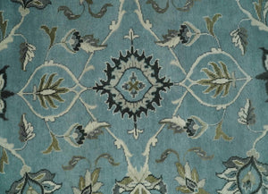 Hand Knotted 9x12 Blue and Ivory Traditional Persian Oushak Wool Rug | TRDCP908912