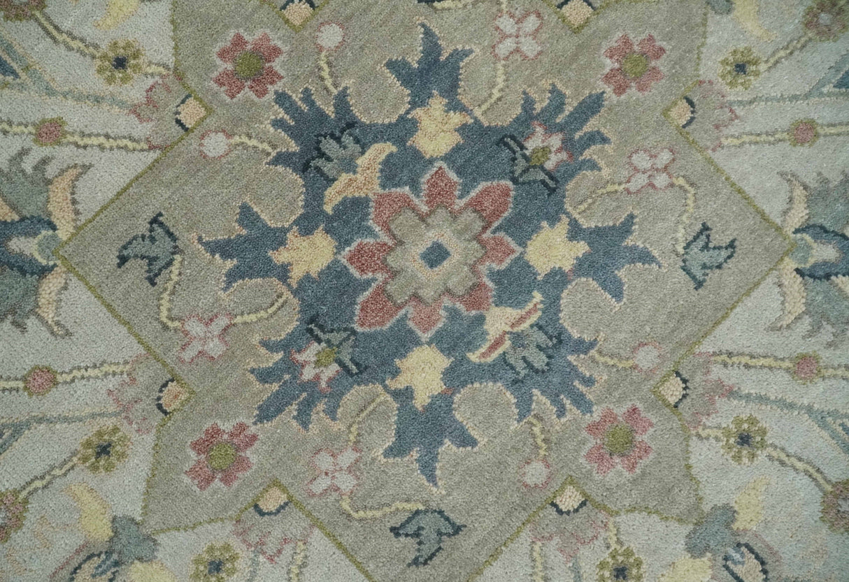 Hand Knotted 9x12 Ivory, Gray, Beige and Olive Traditional Vintage Heriz Serapi Wool Rug | TRDCP1041912
