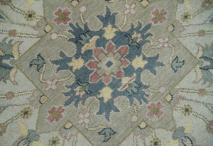 Hand Knotted 9x12 Ivory, Gray, Beige and Olive Traditional Vintage Heriz Serapi Wool Rug | TRDCP1041912