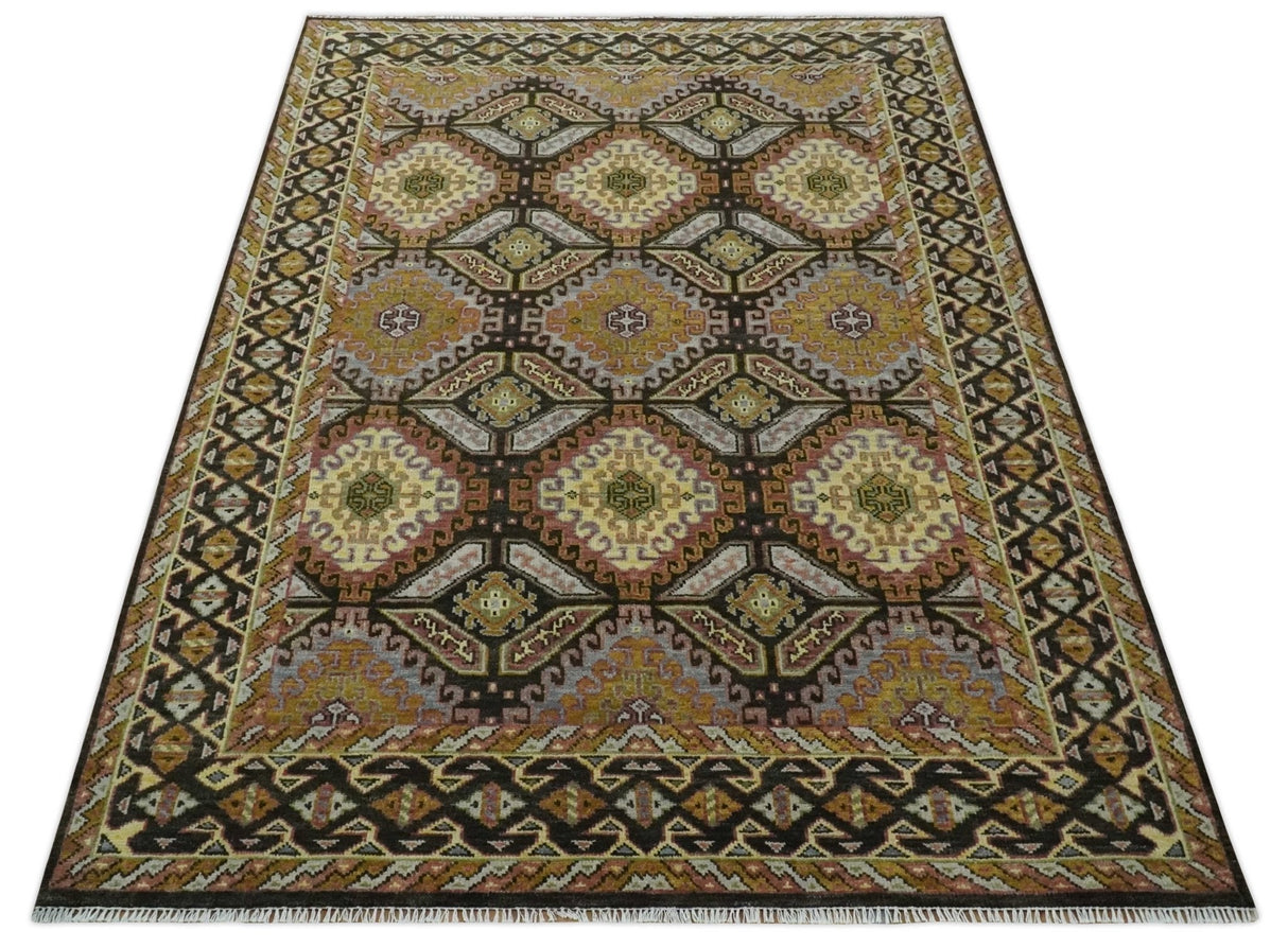 Hand Knotted 9x12 Olive, Gold, Black and Brown Oriental Traditional Wool Area Rug