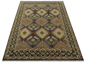 Hand Knotted 9x12 Olive, Gold, Black and Brown Oriental Traditional Wool Area Rug