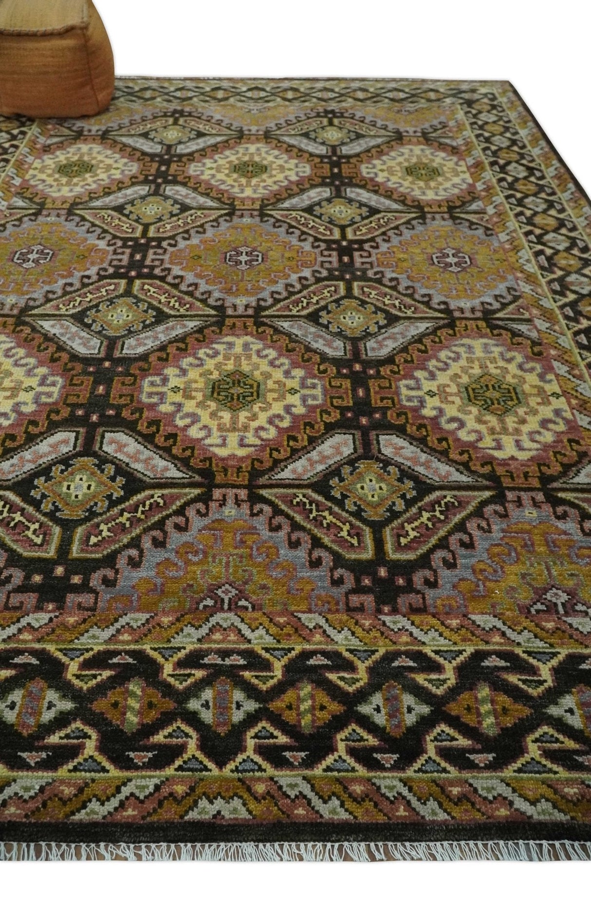 Hand Knotted 9x12 Olive, Gold, Black and Brown Oriental Traditional Wool Area Rug