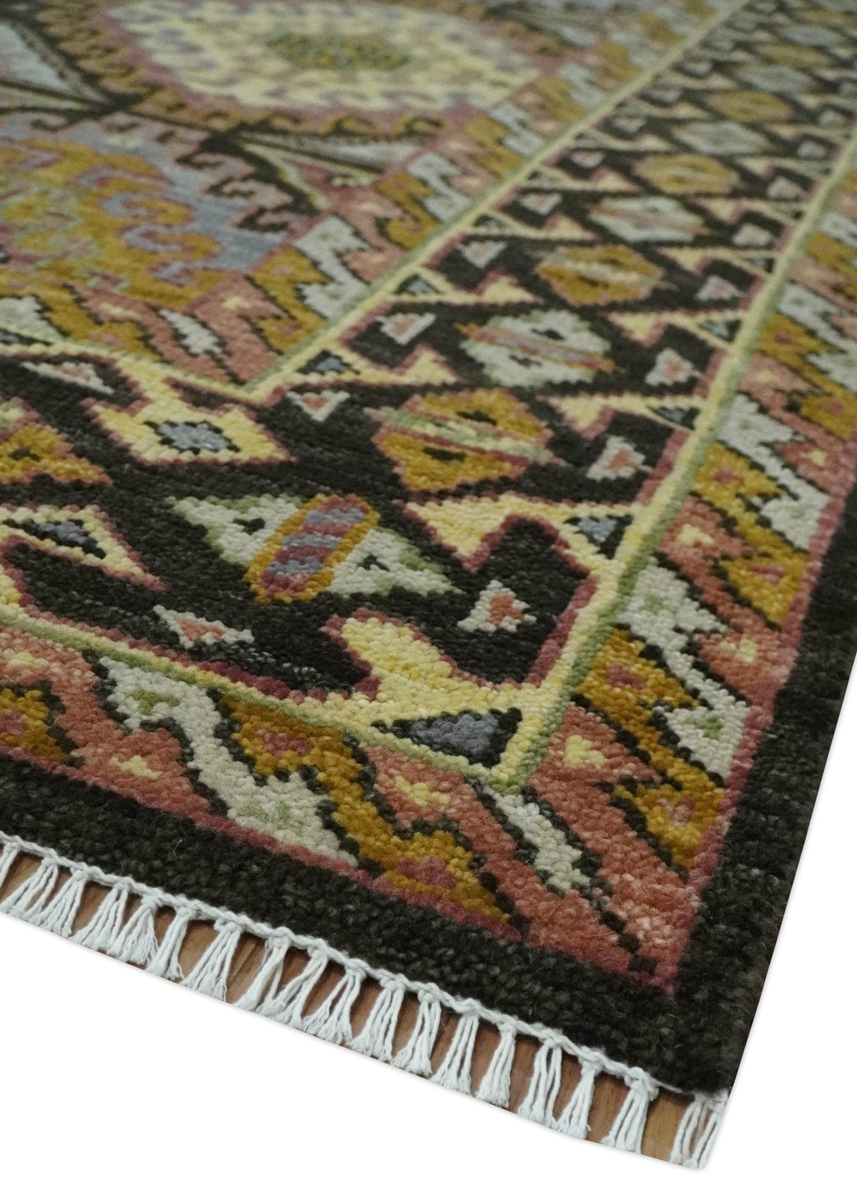Hand Knotted 9x12 Olive, Gold, Black and Brown Oriental Traditional Wool Area Rug