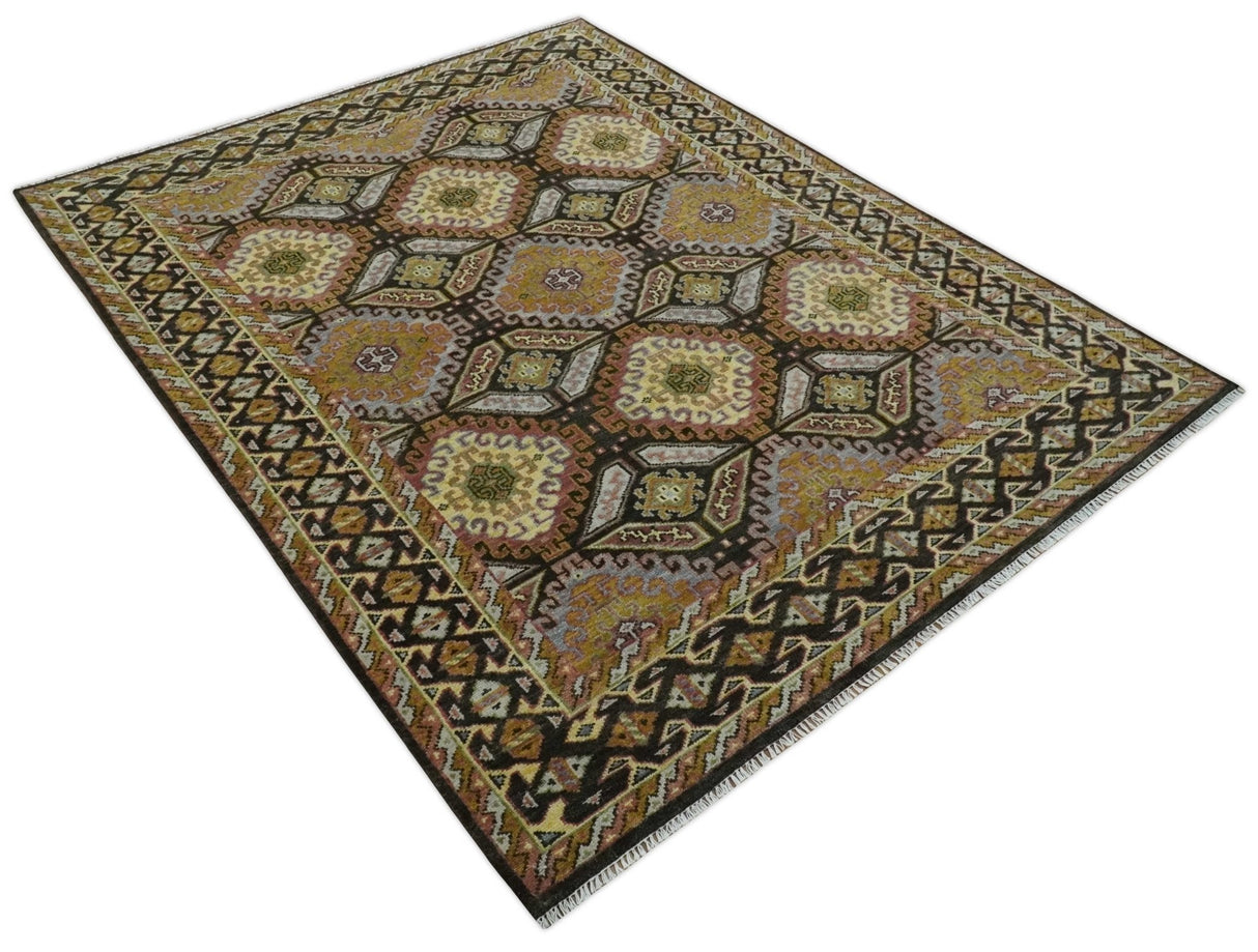 Hand Knotted 9x12 Olive, Gold, Black and Brown Oriental Traditional Wool Area Rug
