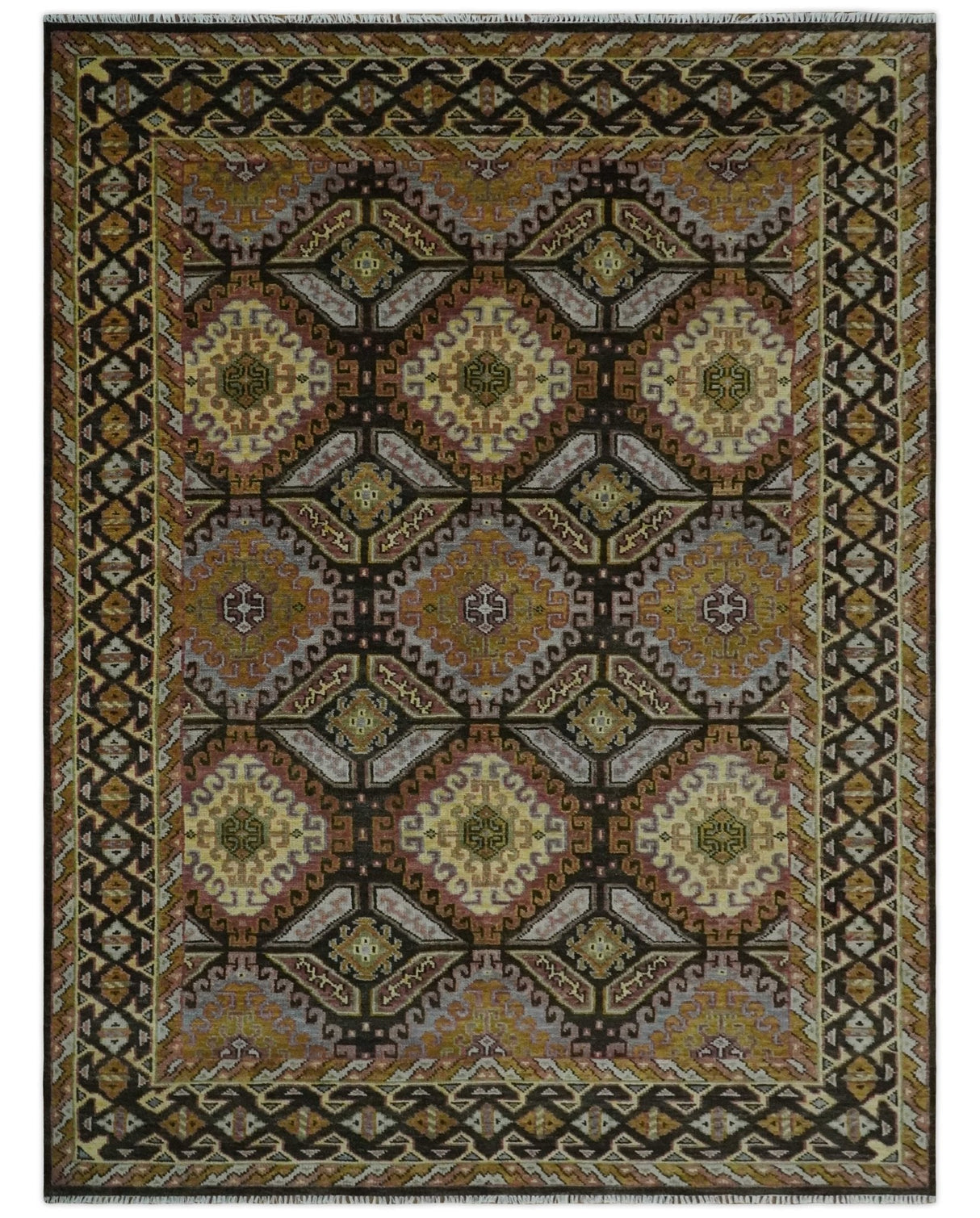 Hand Knotted 9x12 Olive, Gold, Black and Brown Oriental Traditional Wool Area Rug