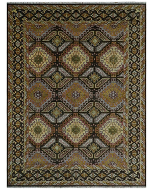 Hand Knotted 9x12 Olive, Gold, Black and Brown Oriental Traditional Wool Area Rug