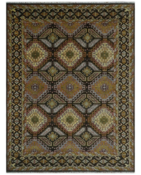 Hand Knotted 9x12 Olive, Gold, Black and Brown Oriental Traditional Wool Area Rug