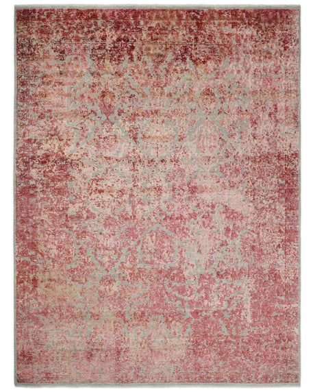 Hand Knotted 9x12 Pink and Silver Modern Persian Abstract Bamboo Silk and Wool Area Rug | TRD2061912
