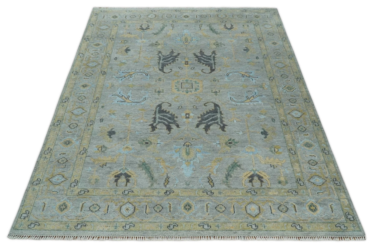 Hand Knotted 9x12 Silver and Beige Antique Finish Oushak Turkish Style Wool Area Rug | TRDCP1092912