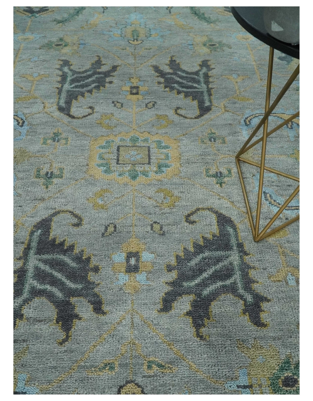 Hand Knotted 9x12 Silver and Beige Antique Finish Oushak Turkish Style Wool Area Rug | TRDCP1092912