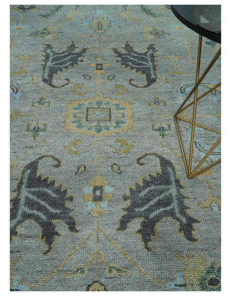 Hand Knotted 9x12 Silver and Beige Antique Finish Oushak Turkish Style Wool Area Rug | TRDCP1092912