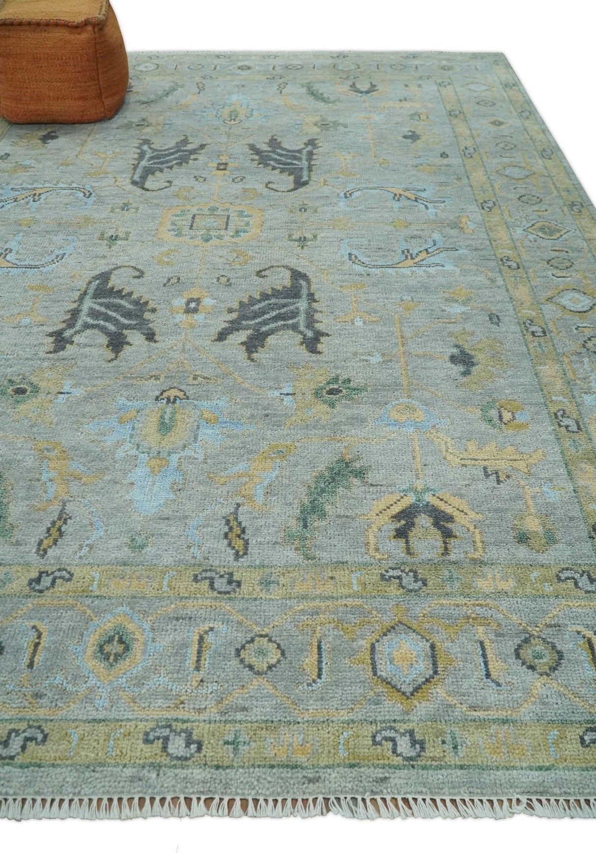 Hand Knotted 9x12 Silver and Beige Antique Finish Oushak Turkish Style Wool Area Rug | TRDCP1092912