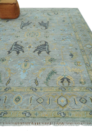 Hand Knotted 9x12 Silver and Beige Antique Finish Oushak Turkish Style Wool Area Rug | TRDCP1092912