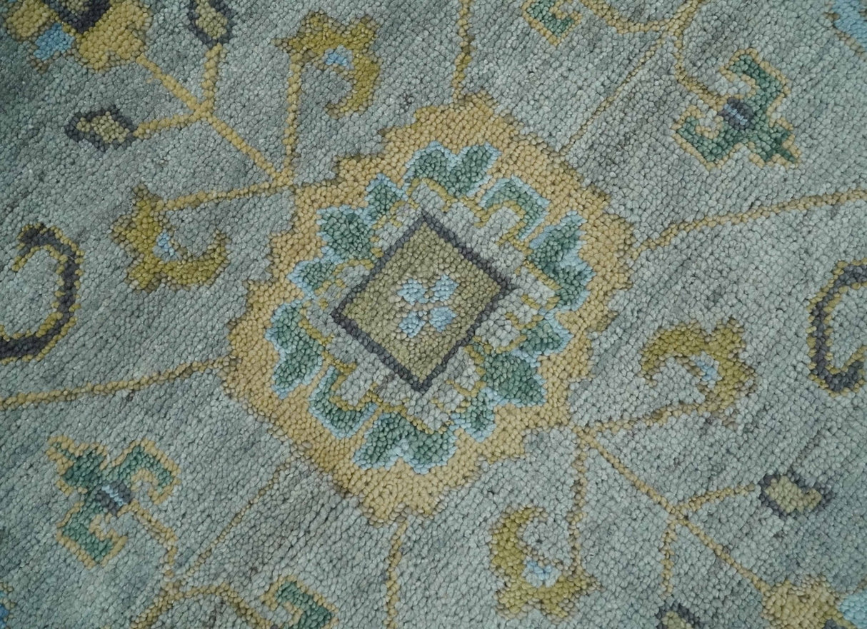 Hand Knotted 9x12 Silver and Beige Antique Finish Oushak Turkish Style Wool Area Rug | TRDCP1092912