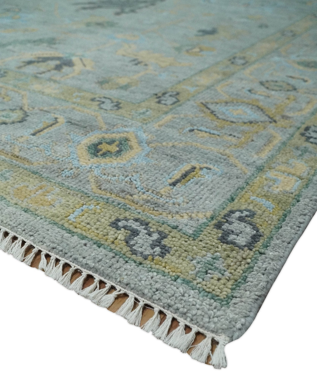 Hand Knotted 9x12 Silver and Beige Antique Finish Oushak Turkish Style Wool Area Rug | TRDCP1092912