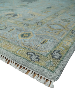 Hand Knotted 9x12 Silver and Beige Antique Finish Oushak Turkish Style Wool Area Rug | TRDCP1092912