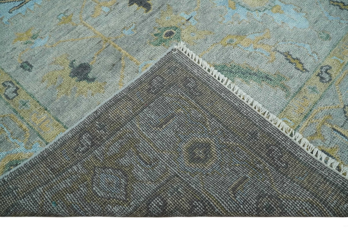Hand Knotted 9x12 Silver and Beige Antique Finish Oushak Turkish Style Wool Area Rug | TRDCP1092912