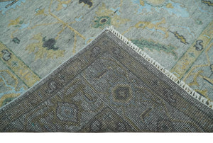 Hand Knotted 9x12 Silver and Beige Antique Finish Oushak Turkish Style Wool Area Rug | TRDCP1092912