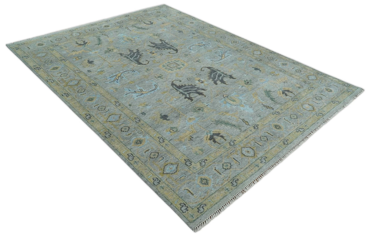 Hand Knotted 9x12 Silver and Beige Antique Finish Oushak Turkish Style Wool Area Rug | TRDCP1092912