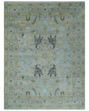 Hand Knotted 9x12 Silver and Beige Antique Finish Oushak Turkish Style Wool Area Rug | TRDCP1092912