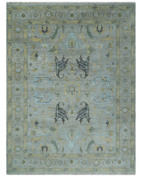 Hand Knotted 9x12 Silver and Beige Antique Finish Oushak Turkish Style Wool Area Rug | TRDCP1092912