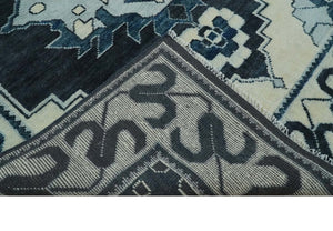 Hand Knotted Antique 8x10 Ivory and Blue Traditional Heriz Serapi Wool Rug | TRDCP859810