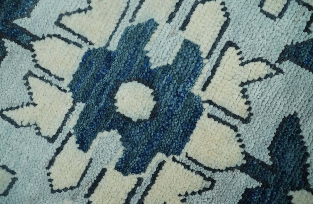 Hand Knotted Antique 8x10 Ivory and Blue Traditional Heriz Serapi Wool Rug | TRDCP859810