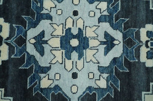 Hand Knotted Antique 8x10 Ivory and Blue Traditional Heriz Serapi Wool Rug | TRDCP859810