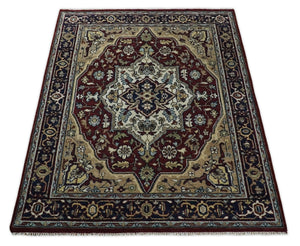 Hand Knotted Antique 8x10 Maroon and brown Traditional Heriz Vintage Style Area Rug | TRDC434810