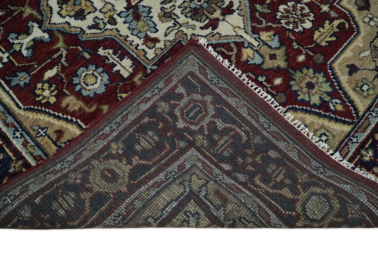 Hand Knotted Antique 8x10 Maroon and brown Traditional Heriz Vintage Style Area Rug | TRDC434810
