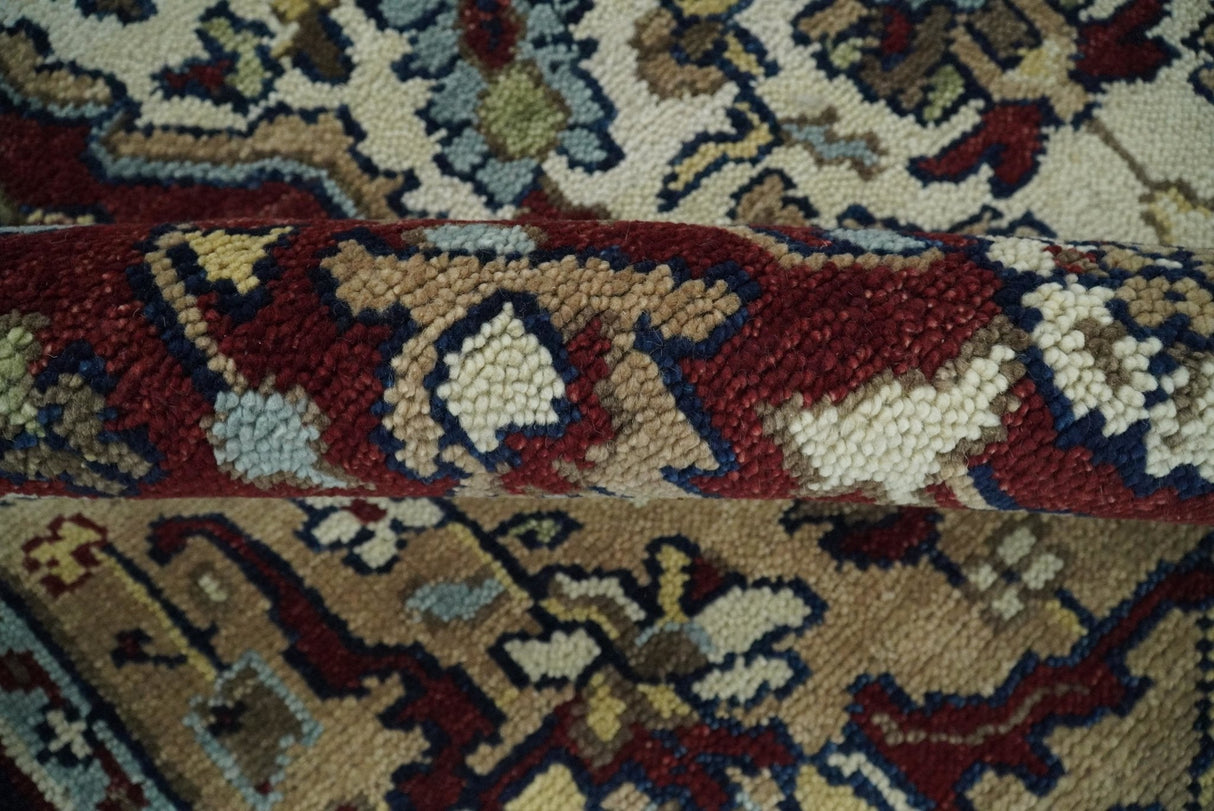 Hand Knotted Antique 8x10 Maroon and brown Traditional Heriz Vintage Style Area Rug | TRDC434810