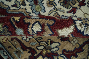 Hand Knotted Antique 8x10 Maroon and brown Traditional Heriz Vintage Style Area Rug | TRDC434810