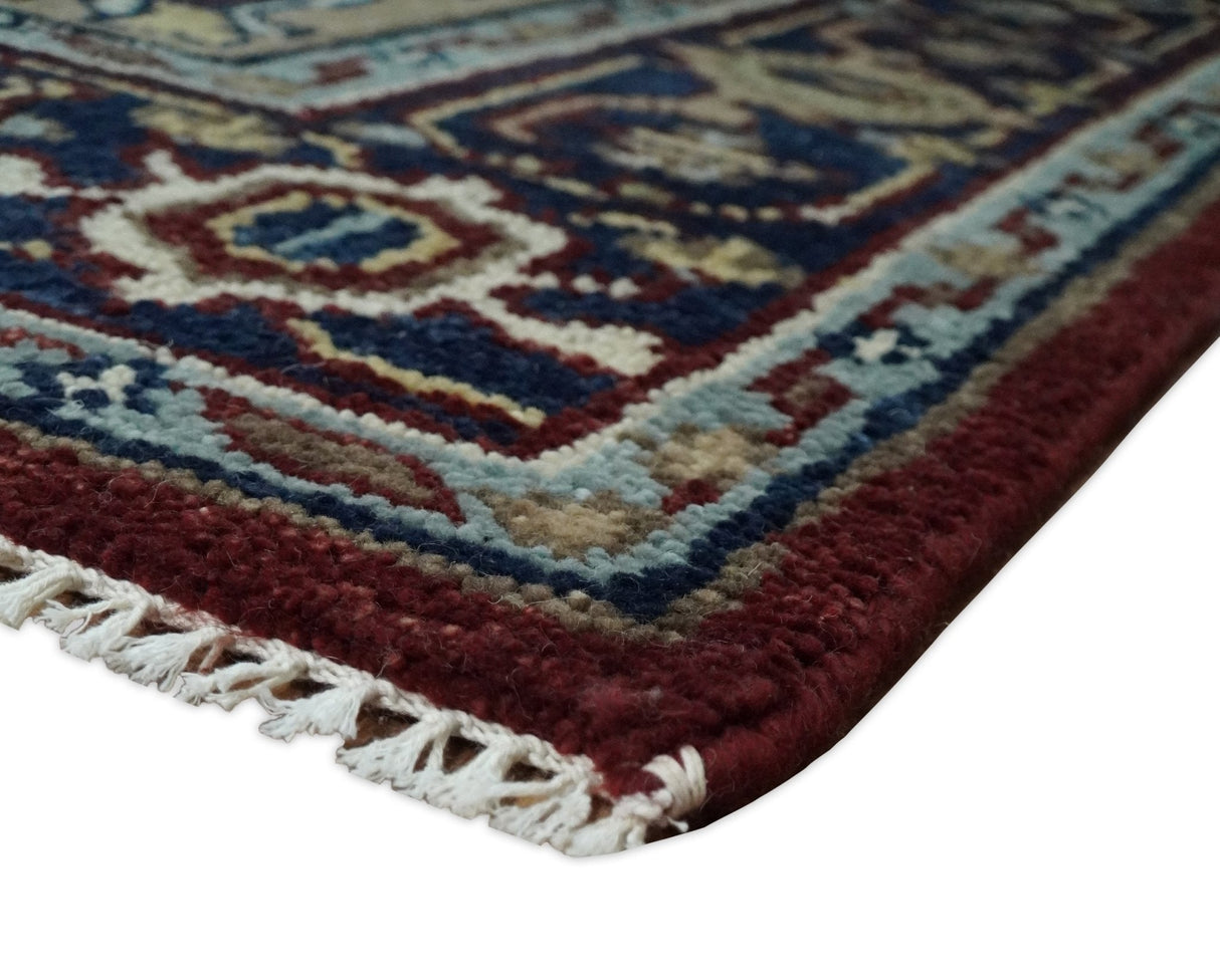 Hand Knotted Antique 8x10 Maroon and brown Traditional Heriz Vintage Style Area Rug | TRDC434810