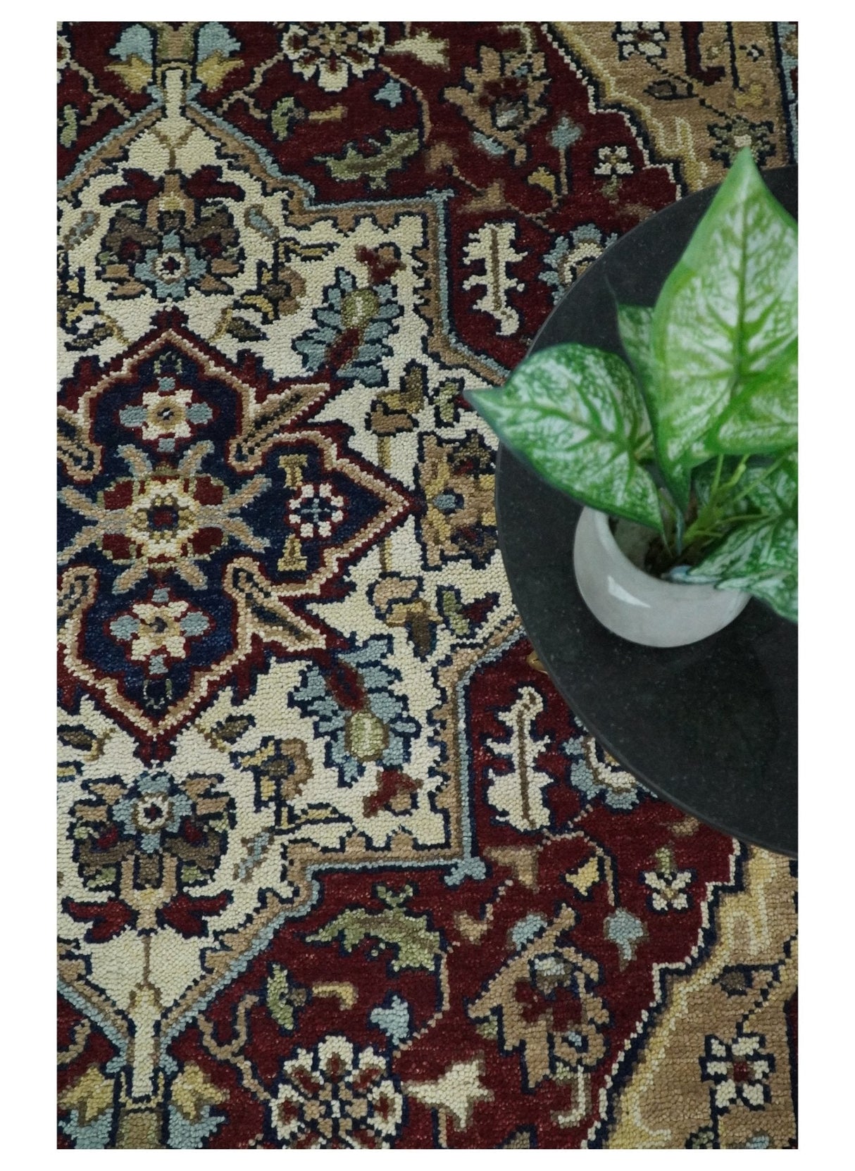 Hand Knotted Antique 8x10 Maroon and brown Traditional Heriz Vintage Style Area Rug | TRDC434810