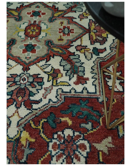 Hand Knotted Antique 8x10 Red and Ivory Traditional Persian Vintage Style Area Rug | TRDC5541014