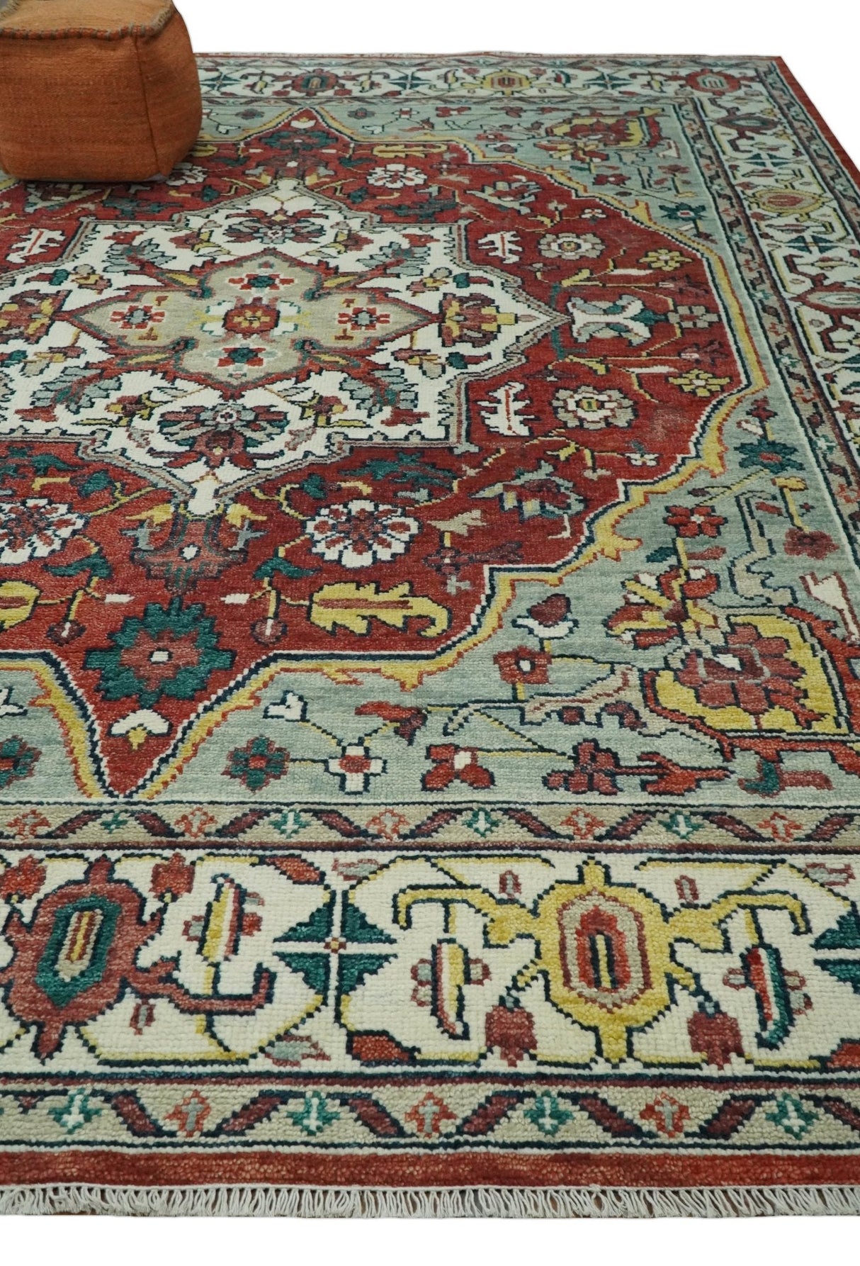 Hand Knotted Antique 8x10 Red and Ivory Traditional Persian Vintage Style Area Rug | TRDC5541014