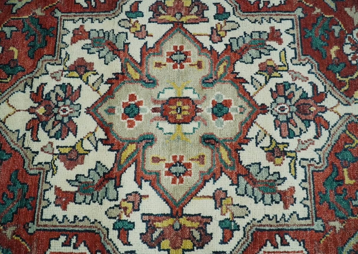 Hand Knotted Antique 8x10 Red and Ivory Traditional Persian Vintage Style Area Rug | TRDC5541014