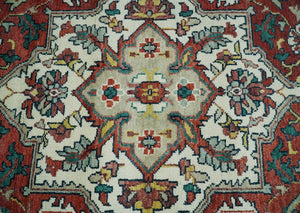 Hand Knotted Antique 8x10 Red and Ivory Traditional Persian Vintage Style Area Rug | TRDC5541014