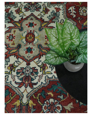 Hand Knotted Antique 8x10 Red and Ivory Traditional Persian Vintage Style Area Rug | TRDC5541014